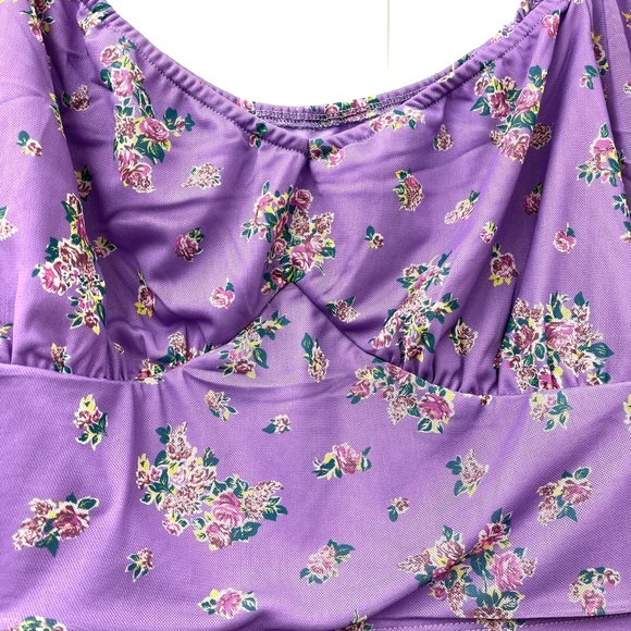 Love, Fire Plus Mesh Crop Top Cap Sleeve Purple Floral NWT - Picture 4 of 6